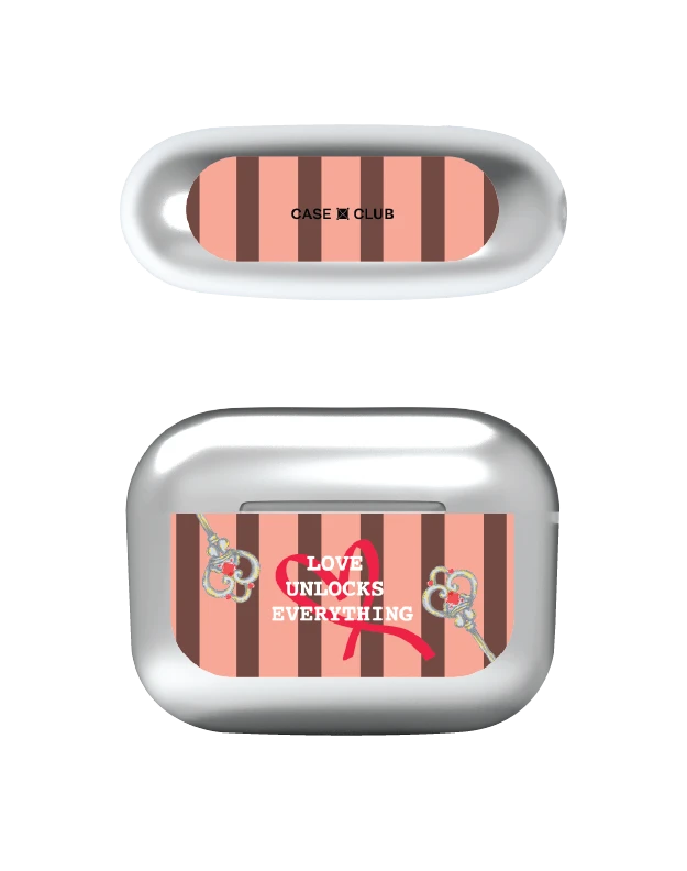 airpods pro 3 silver case pink striped love key