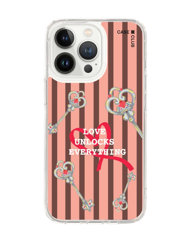 iphone 13 pro clear case pink striped love key