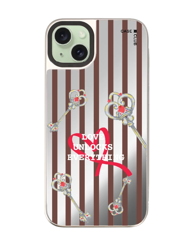 เคสกระจก iphone 15 plus magsafe กุญแจหัวใจลายชมพู