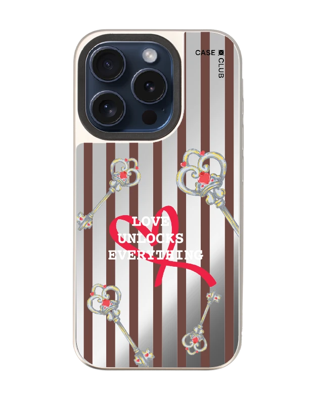 เคสกระจก iphone 15 pro magsafe กุญแจหัวใจลายชมพู