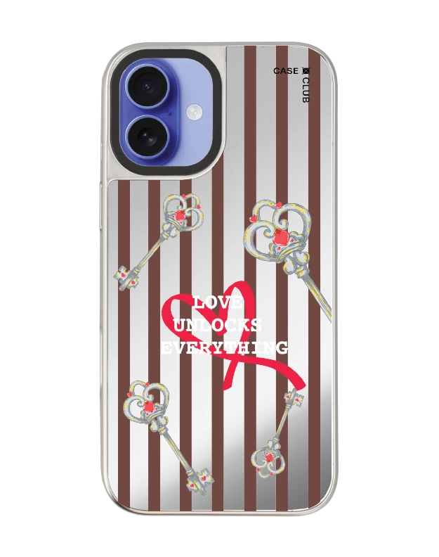 iphone 16 plus mirror case magsafe pink striped love key