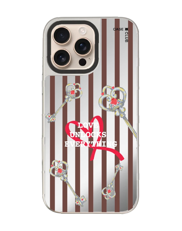iphone 16 pro max mirror case magsafe pink striped love key
