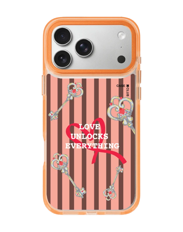 เคสใสสีส้ม iphone 17 pro max magsafe กุญแจหัวใจลายชมพู