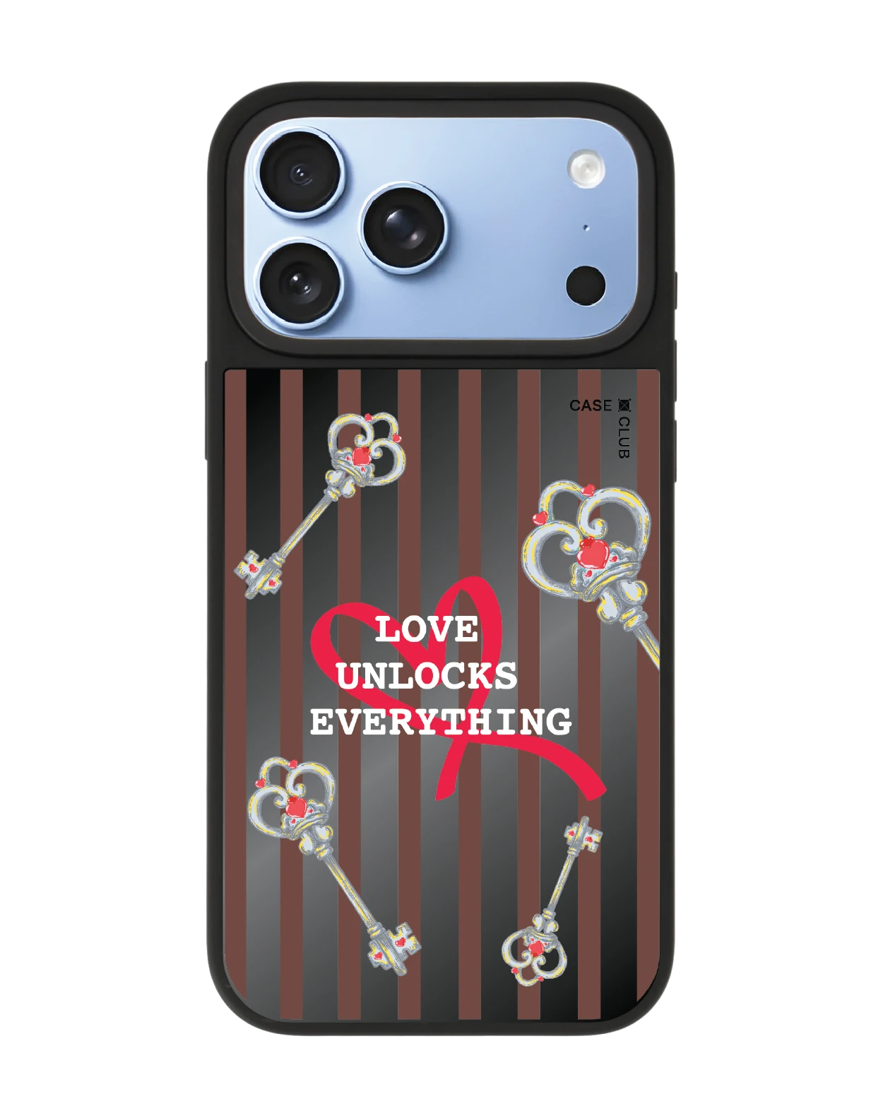 เคสกระจกดำด้าน iphone 18 pro max magsafe กุญแจหัวใจลายชมพู