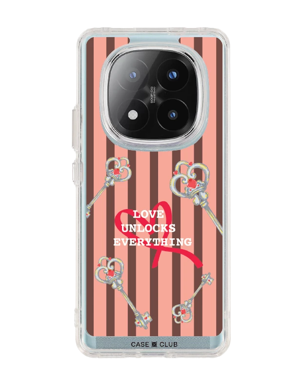 redmi note 14 pro plus clear case pink striped love key