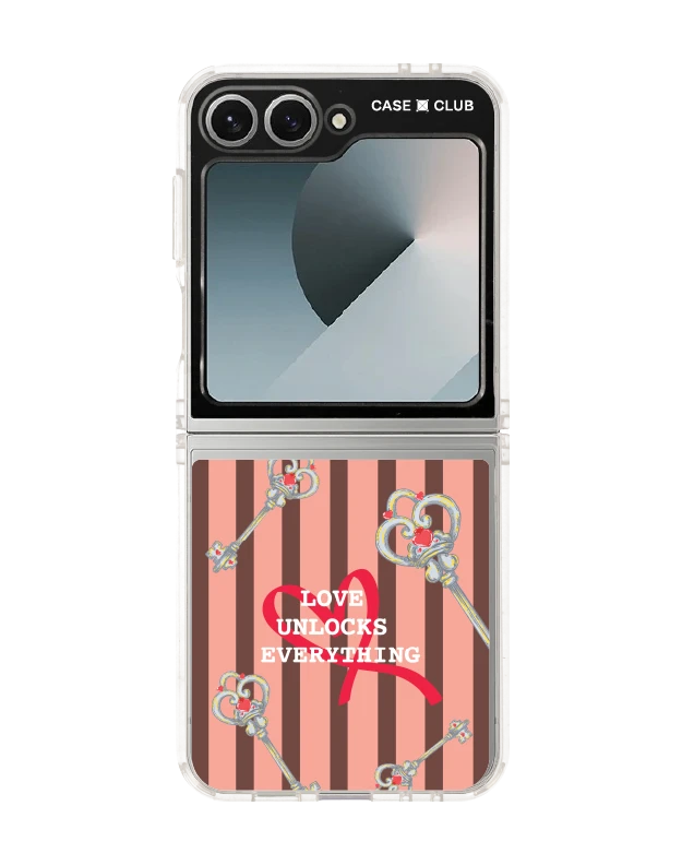 samsung galaxy z flip 6 clear case pink striped love key