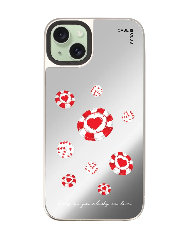 เคสกระจก iphone 15 plus magsafe ชิปโป๊กเกอร์รูปหัวใจ