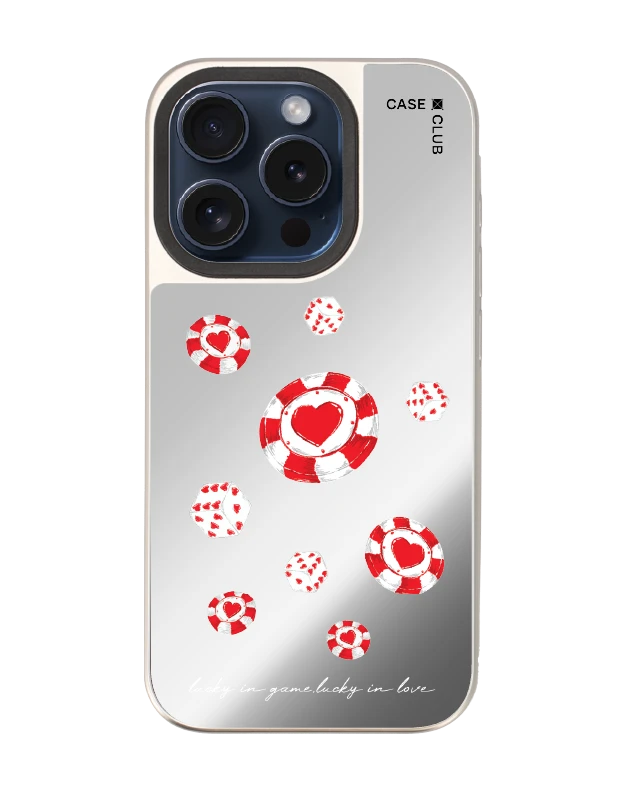 เคสกระจก iphone 15 pro magsafe ชิปโป๊กเกอร์รูปหัวใจ