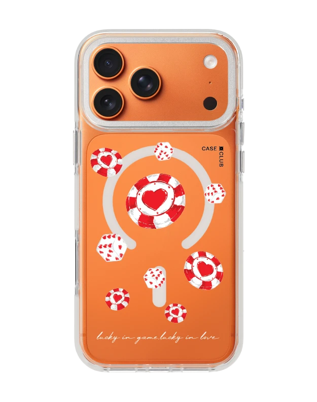 เคสใส iphone 17 pro max magsafe สีขาว ชิปโป๊กเกอร์รูปหัวใจ