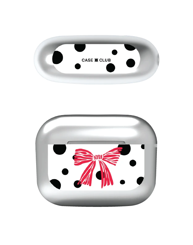 เคสสีเงิน airpods pro 3 โบว์ลายจุดตกหลุมรัก