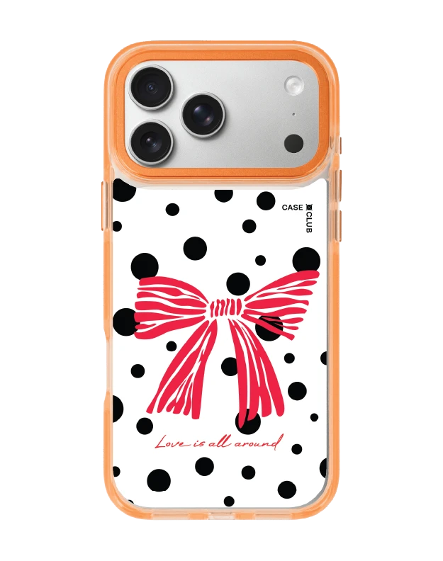 เคสใสสีส้ม iphone 17 pro max magsafe โบว์ลายจุดตกหลุมรัก