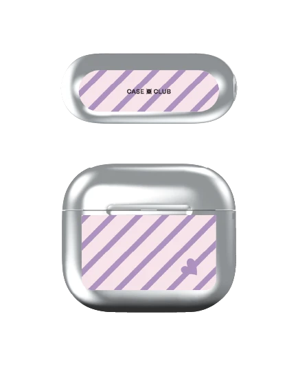 เคสสีเงิน airpods รุ่น 3 ลายทางสีม่วงพาสเทล