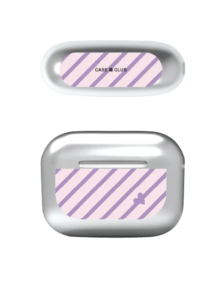 เคสสีเงิน airpods pro 2 ลายทางสีม่วงพาสเทล
