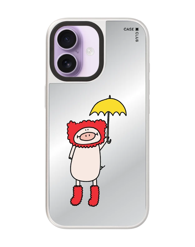 เคสกระจก iphone 17 magsafe หมูจอมซนกับร่มสีเหลือง
