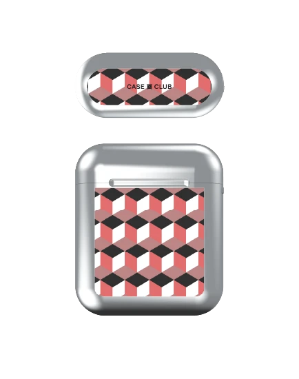 airpods (1/2 gen) silver case ruby geometric cube