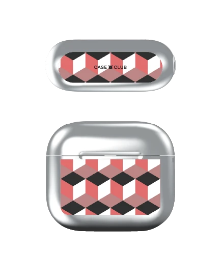 เคสสีเงิน airpods รุ่น 3 กล่องเรขาคณิตสีทับทิม