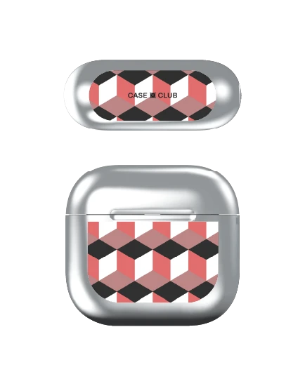 เคสสีเงิน airpods 4 กล่องเรขาคณิตสีทับทิม