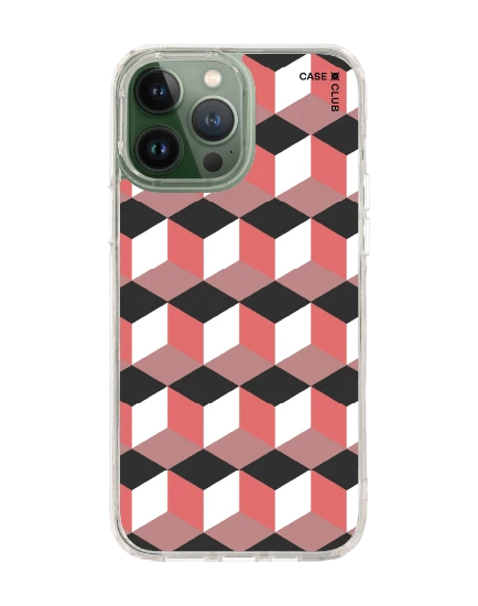 เคสใส iphone 13 pro max กล่องเรขาคณิตสีทับทิม