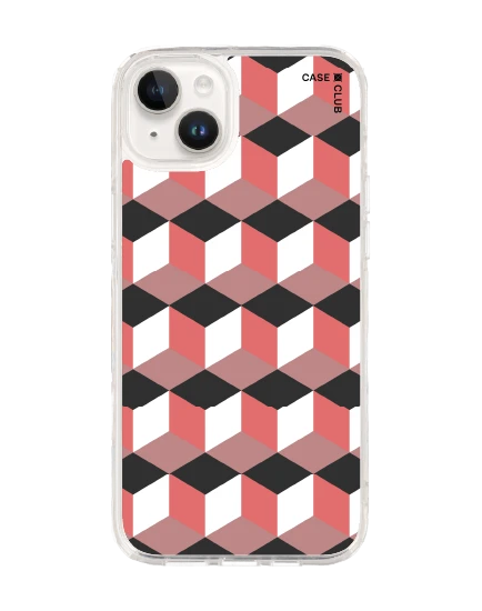 เคสใส iphone 14 plus กล่องเรขาคณิตสีทับทิม