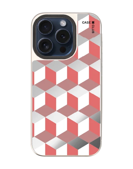 เคสกระจก iphone 15 pro magsafe กล่องเรขาคณิตสีทับทิม