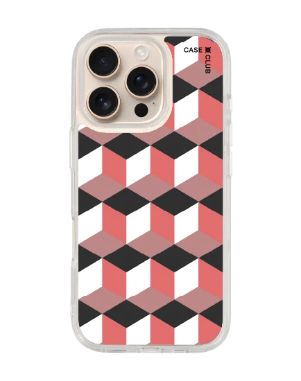 เคสใส iphone 16 pro magsafe กล่องเรขาคณิตสีทับทิม