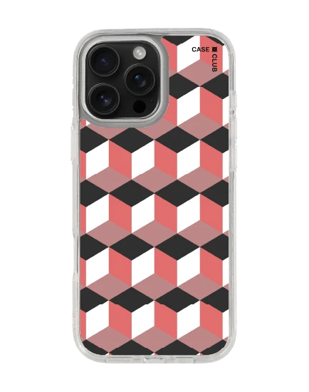 เคสใส iphone 16 pro max กล่องเรขาคณิตสีทับทิม