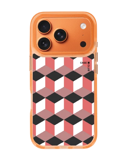 เคสใสสีส้ม iphone 17 pro magsafe กล่องเรขาคณิตสีทับทิม