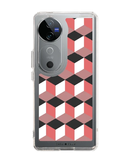 เคสใส vivo v40 5g กล่องเรขาคณิตสีทับทิม