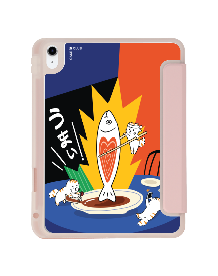 ipad gen 10th/11th 2025 clear pink salmon cat dinner