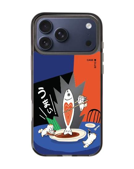 iphone 17 pro max black mirror magsafe salmon cat dinner