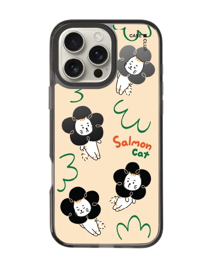 เคสกระจกดำ iphone 16 pro max magsafe salmon cat flower