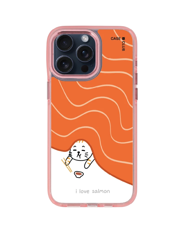 iphone 15 pro max clear pink magsafe salmon cat loves salmon