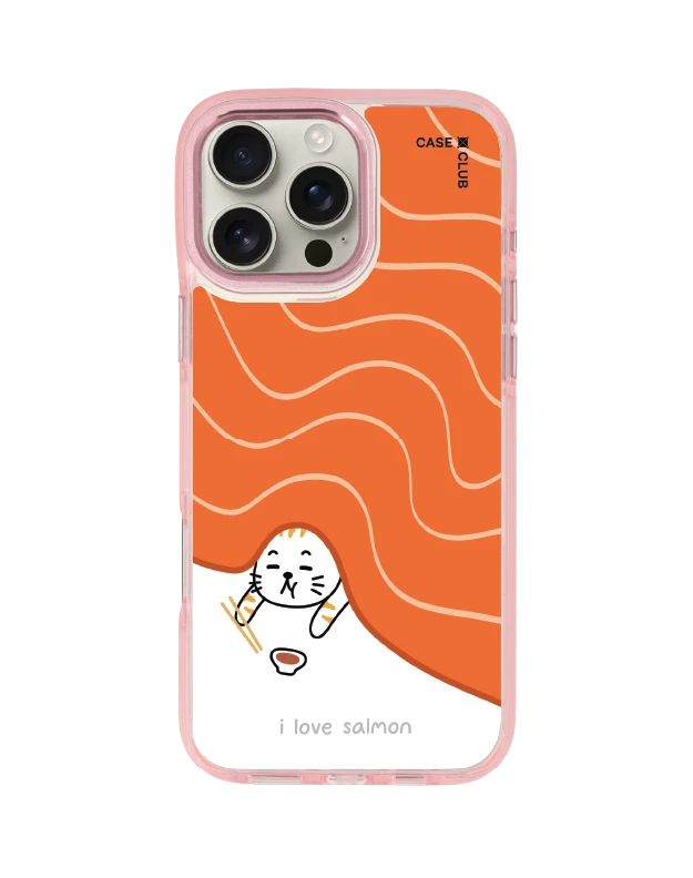 iphone 16 pro max clear pink magsafe salmon cat loves salmon