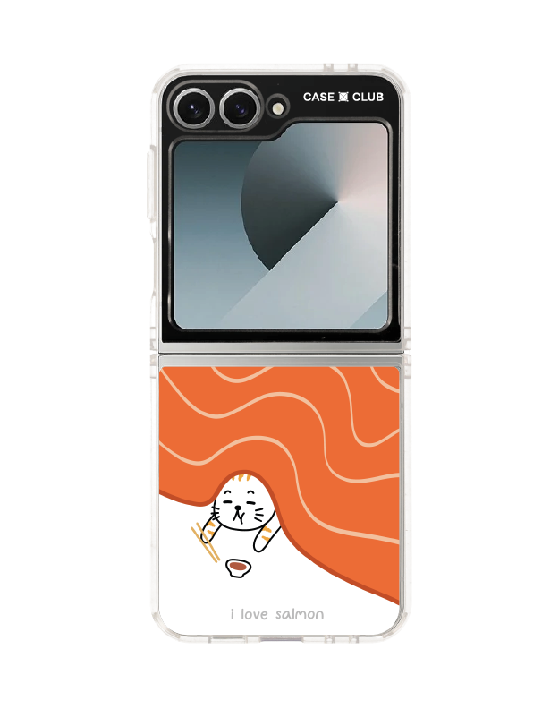 samsung galaxy z flip 6 clear case salmon cat loves salmon