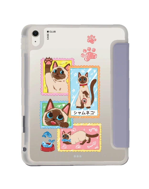 เคสใส ipad air4/5/6/7 11" 2025 (m2/m3) สีม่วง แสตมป์แมววิเชียรมาศ