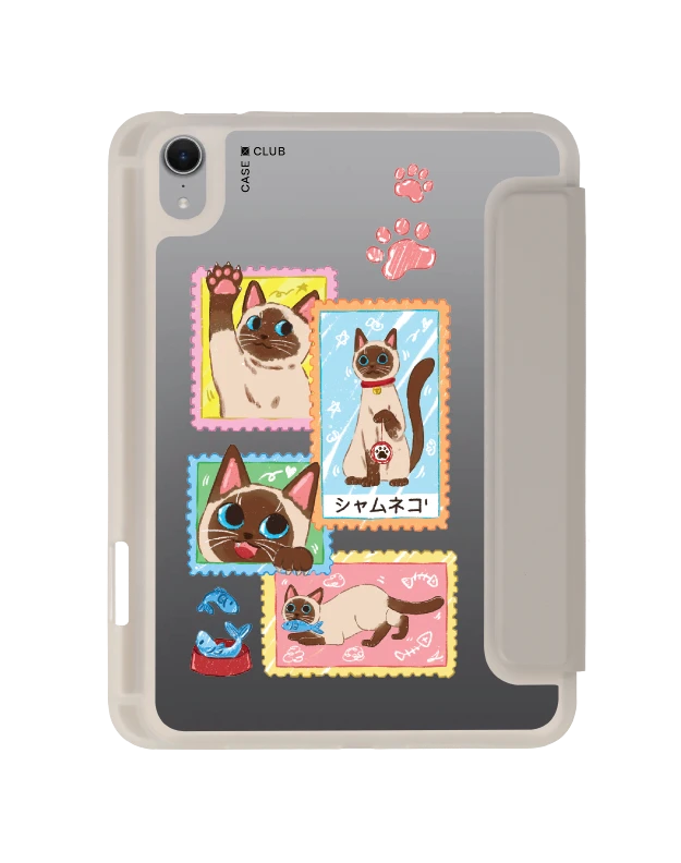 ipad mini 7 clear grey siamese cat stamp