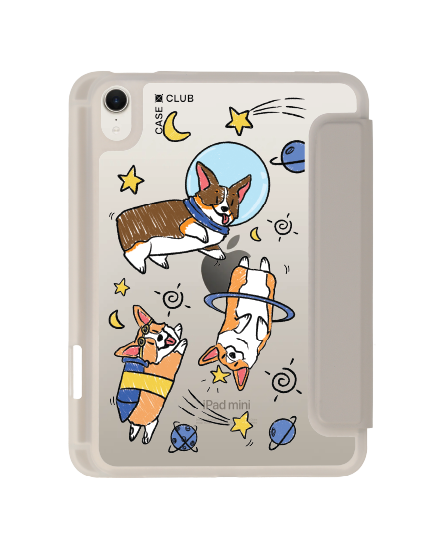 เคสใส ipad mini 7 สีเทา corgi อวกาศ