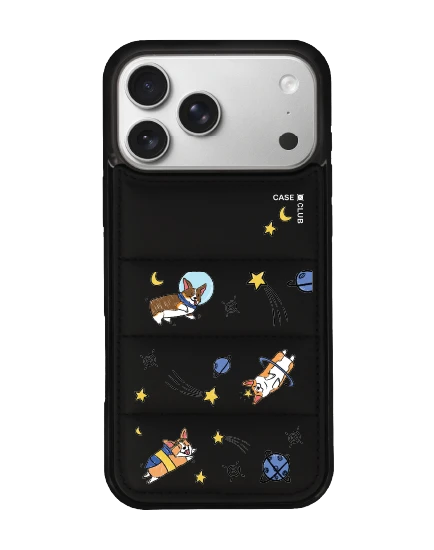 เคส iphone 17 pro max puffy สีดำ แก๊งคอร์กี้ตะลุยอวกาศ