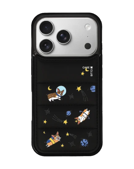 iphone 17 pro puffy black case space corgi