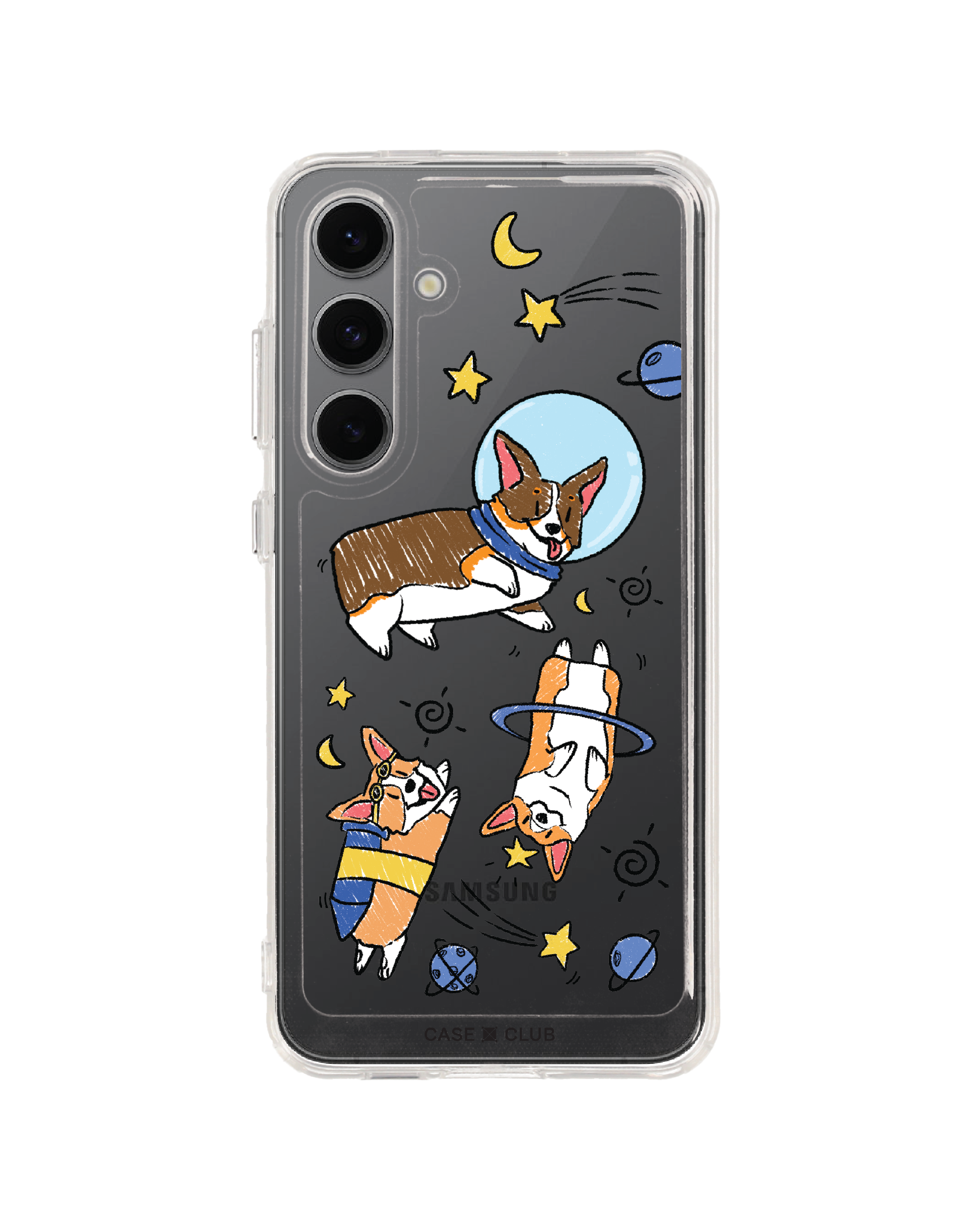 samsung galaxy s24 fe clear case space corgi