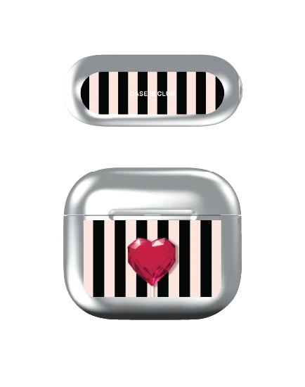 เคสสีเงิน airpods รุ่น 3 หัวใจลายทาง