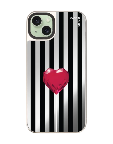 เคสกระจก iphone 15 plus magsafe หัวใจลายทาง