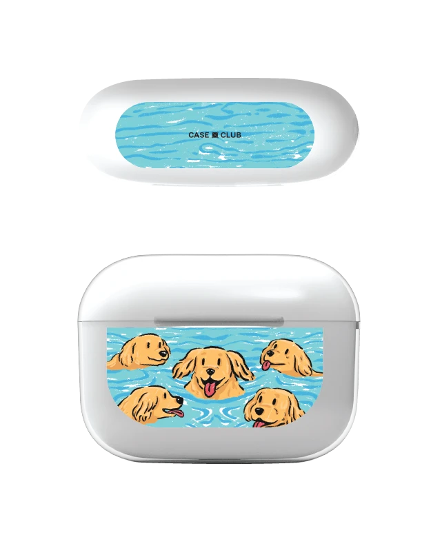 airpods pro 2 clear case swimming golden retriever