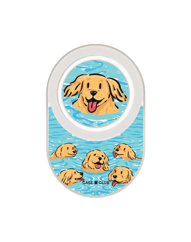 clear popgrip swimming golden retriever