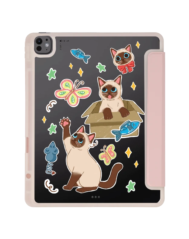 เคสใส ipad air6/7 13" 2025 (m2/m3) สีชมพู 3 แมวป่วน
