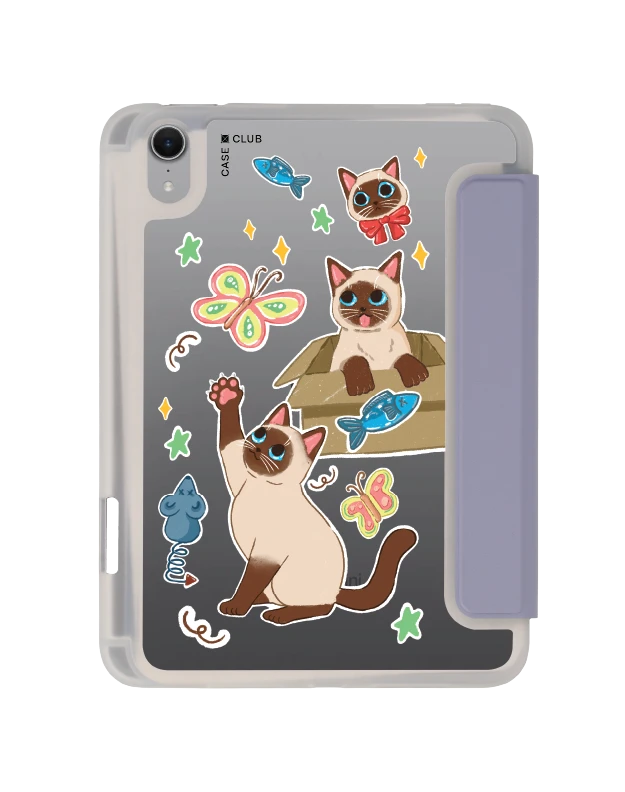 ipad mini 7 clear purple trio siamese cat