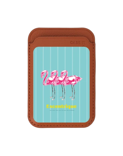 กระเป๋าใส่บัตร magsafe น้ำตาล ฟลามิงโกสามตัวเมทัลลิก