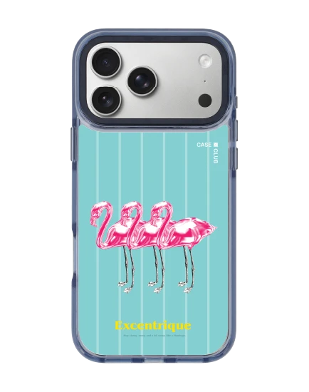 เคสใส iphone 17 pro max magsafe สีฟ้า ฟลามิงโกสามตัวเมทัลลิก