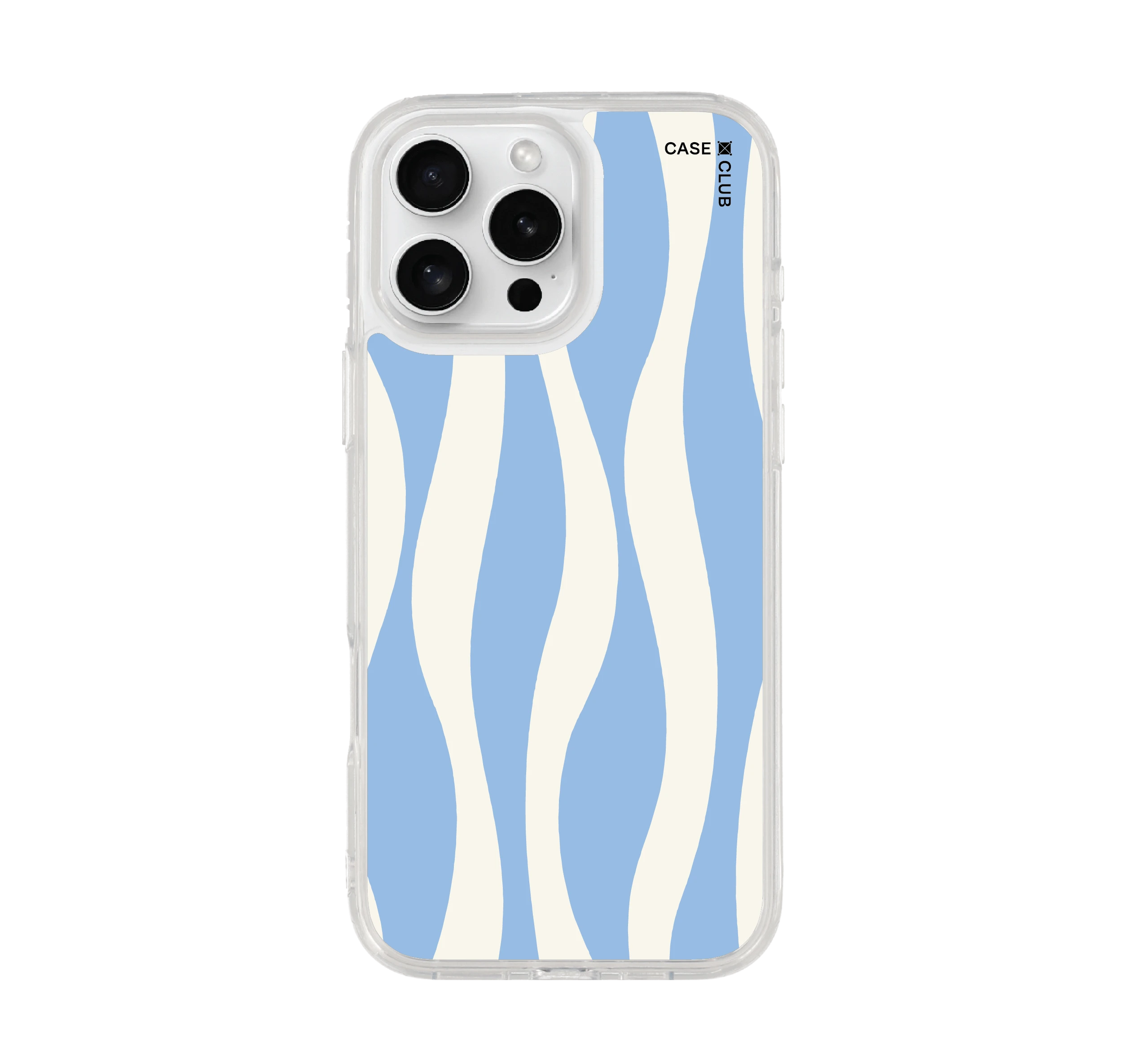 iphone 16 pro max clear case white & blue wavy pattern