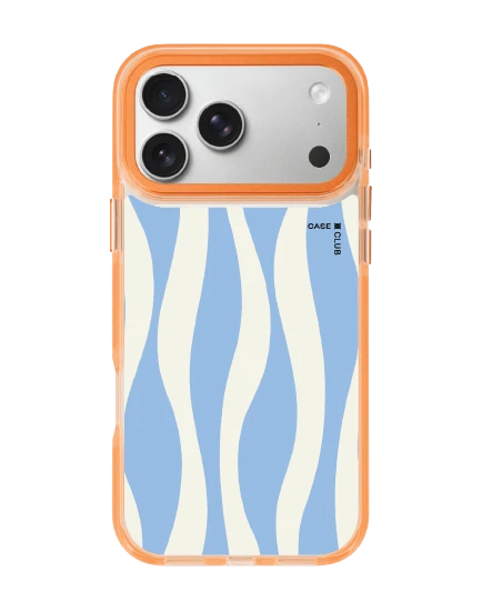 iphone 17 pro max clear orange magsafe white & blue wavy pattern